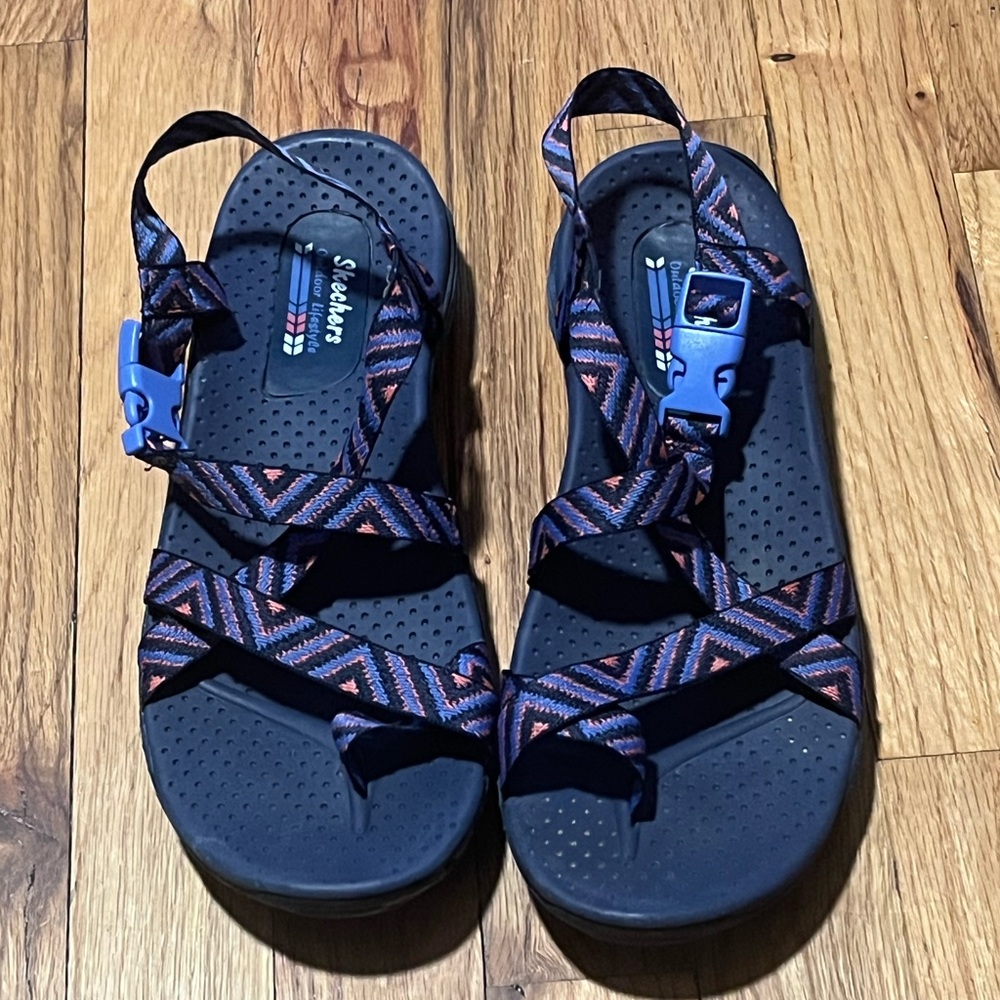Skechers Outdoor Lifestyles Zig Zag Strappy Hiking Sandals Navy Orange - Picture 2 of 8
